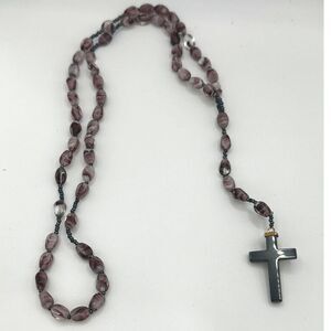Lavender Stone Type Rosary Beads with Hematite Cross - 16" Total Length